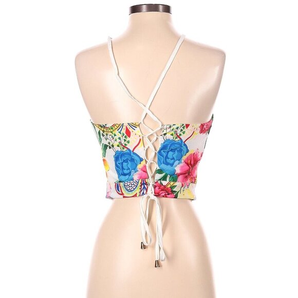 Chicways Sleeveless Blouse Small White Blue Pink Yellow Red Green Floral Print - Picture 1 of 2